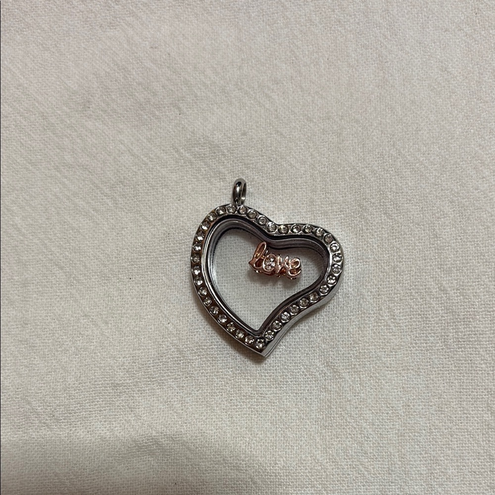 Origami Owl Silver Heart Necklace with Rose Gold Love Charm